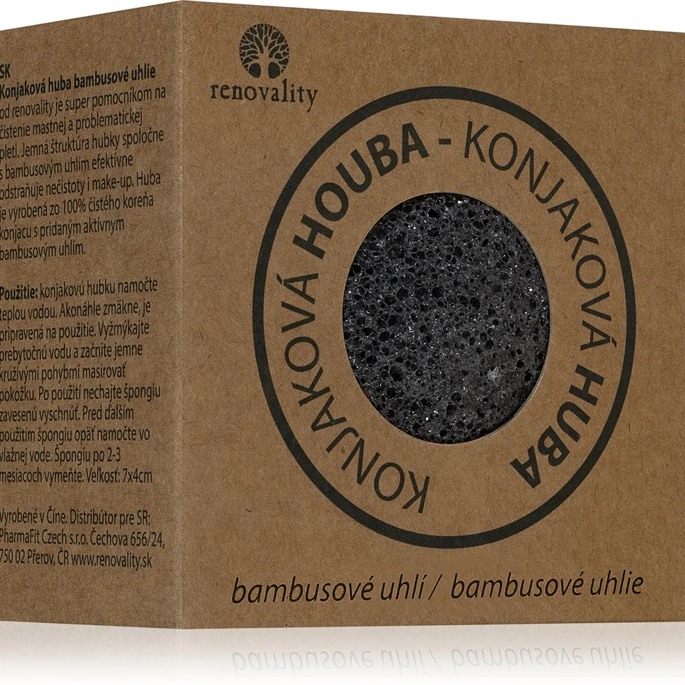 Renovality Konjac mushroom bamboo charcoal Rensepuf til problematisk hud 7x4 cm