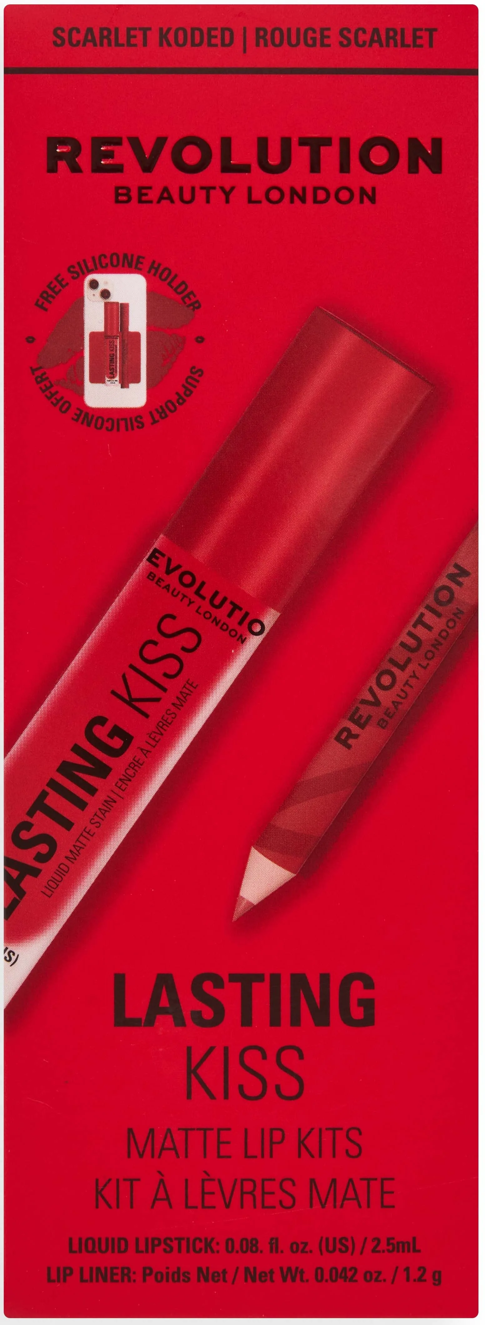 Revolution Beauty London Lasting Kiss Matte Lip Kit Scarlet Koded