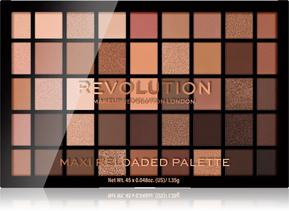 Revolution Maxi Reloaded Palette puuterimaisia luomivärejä sisältävä paletti sävy Ultimate Nudes 45x1.35 g