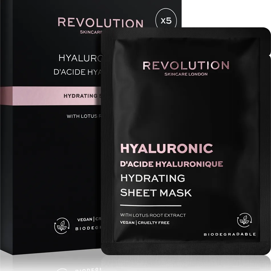 Revolution Skincare Hyaluronic Acid uppsättning med sheetmasker för intensiv återfuktning 5 st.