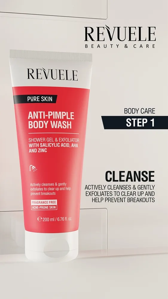 Revuele Pure Skin Anti-Pimple Exfolierande dusch-gel för att behandla akne 200 ml