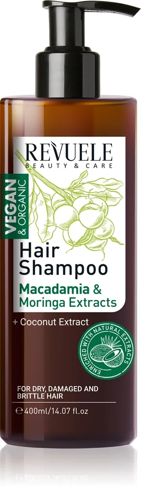 Revuele Vegan & Organic kosteuttava shampoo kuiville ja vaurioituneille hiuksille 400 ml