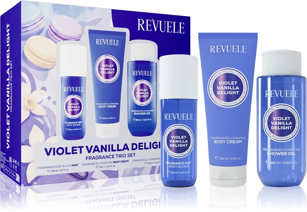 Revuele Violet Vanilla Delight Fragrance Trio Set lahjasetti vartalolle naisille
