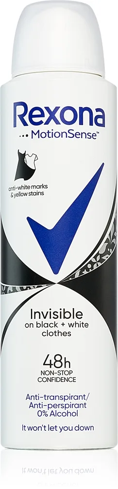 Rexona Invisible Black and White Antiperspirant Spray Til at behandle hvide og gule pletter 150 ml