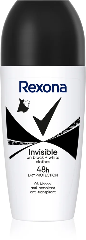 Rexona Invisible Black and White Roll-On Roll-on antiperspirant För att behandla vita och gula fläckar 50 ml