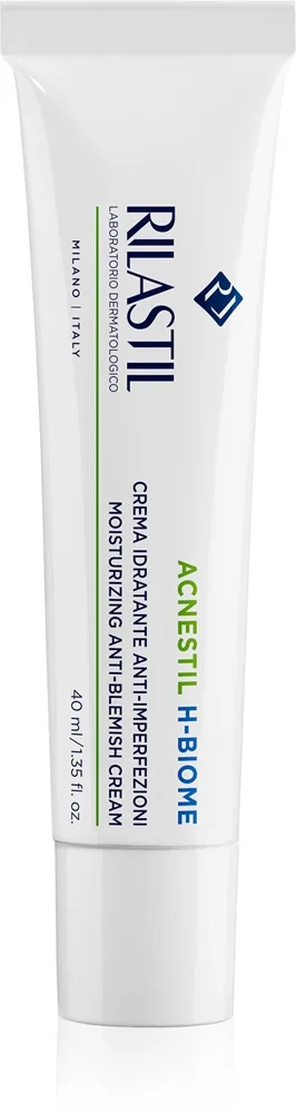 Rilastil Acnestil H-Biome Fuktgivande ansiktskräm För hud som har lämnats torr och irriterad av medicinsk aknebehandling 40 ml