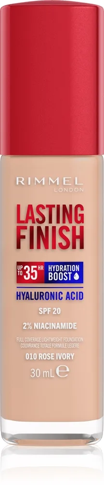 Rimmel Lasting Finish 35H Hydration Boost Återfuktande foundation SPF 20 Skugga 010 Rose Ivory 30 ml
