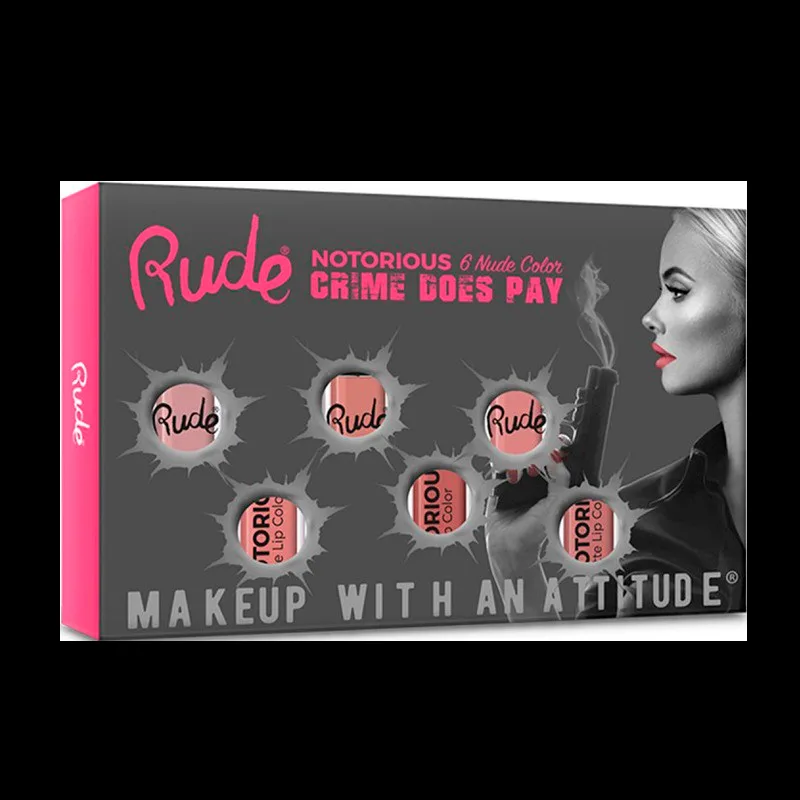 RUDE Cosmetics Crime Does Pay 6 Lip Colors Nude (1 sæt)