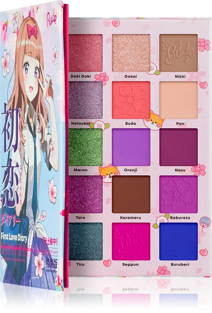 Rude Cosmetics Manga Collection Pigments & Shadows Palette luomiväripaletti sävy First Love Diary 22 g