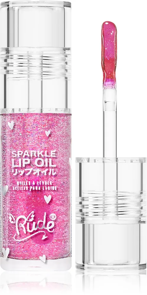 Rude Cosmetics Manga Collection Sparkle Lip Oil Farvet læbeolie med fugtgivende virkning Skygge Strawberry 4 g