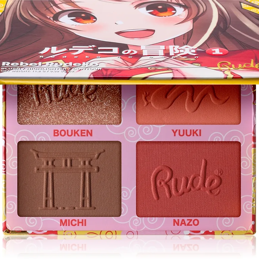 Rude Cosmetics Manga Face Palette Multifunktionel ansigtspalette til ansigt Skygge Rebel Rudeko 11.2 g