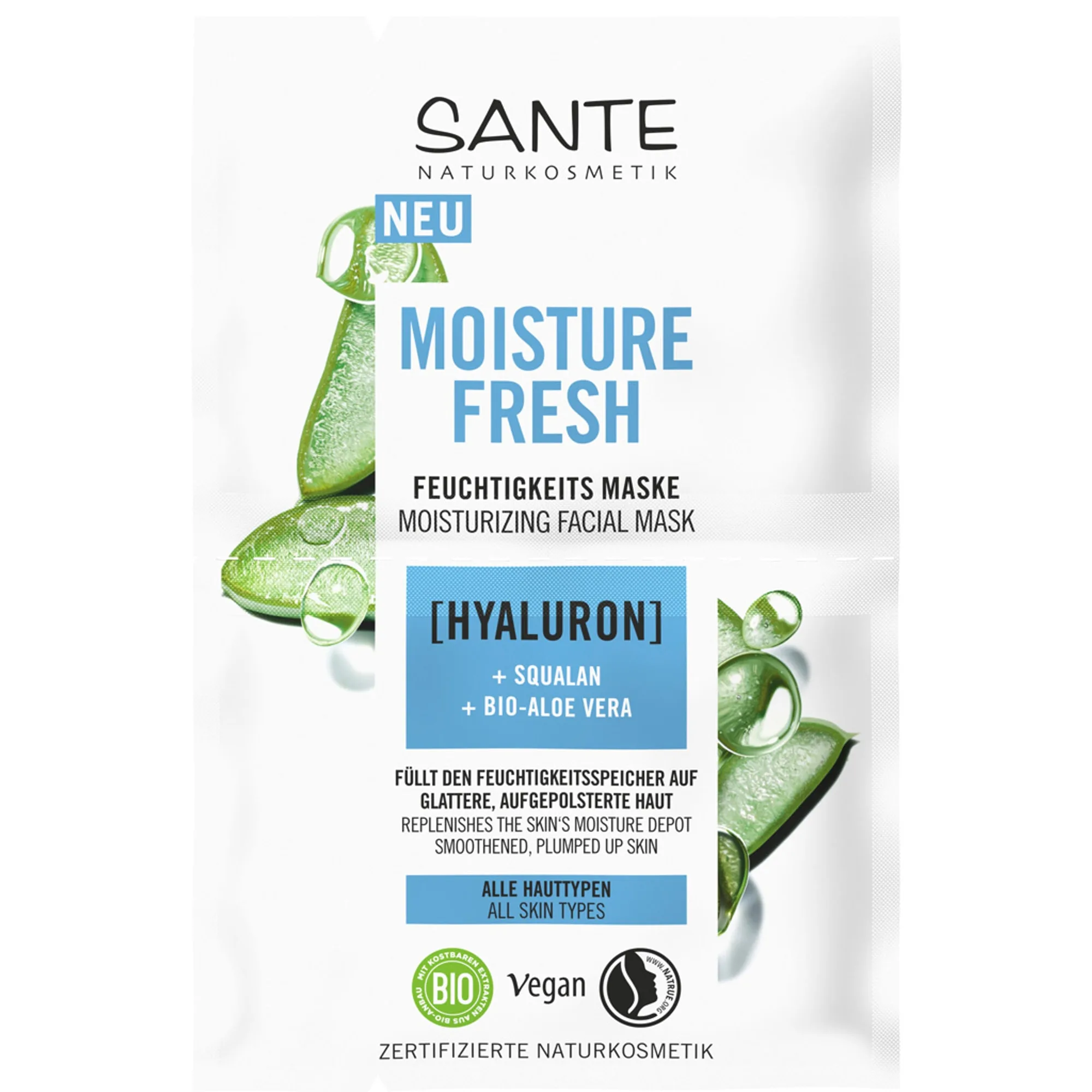 Sante Moisture fresh Fuktgivande ansiktsmask med Hyaluron, Squalan och ekologisk Aloe Vera Ansiktsmask