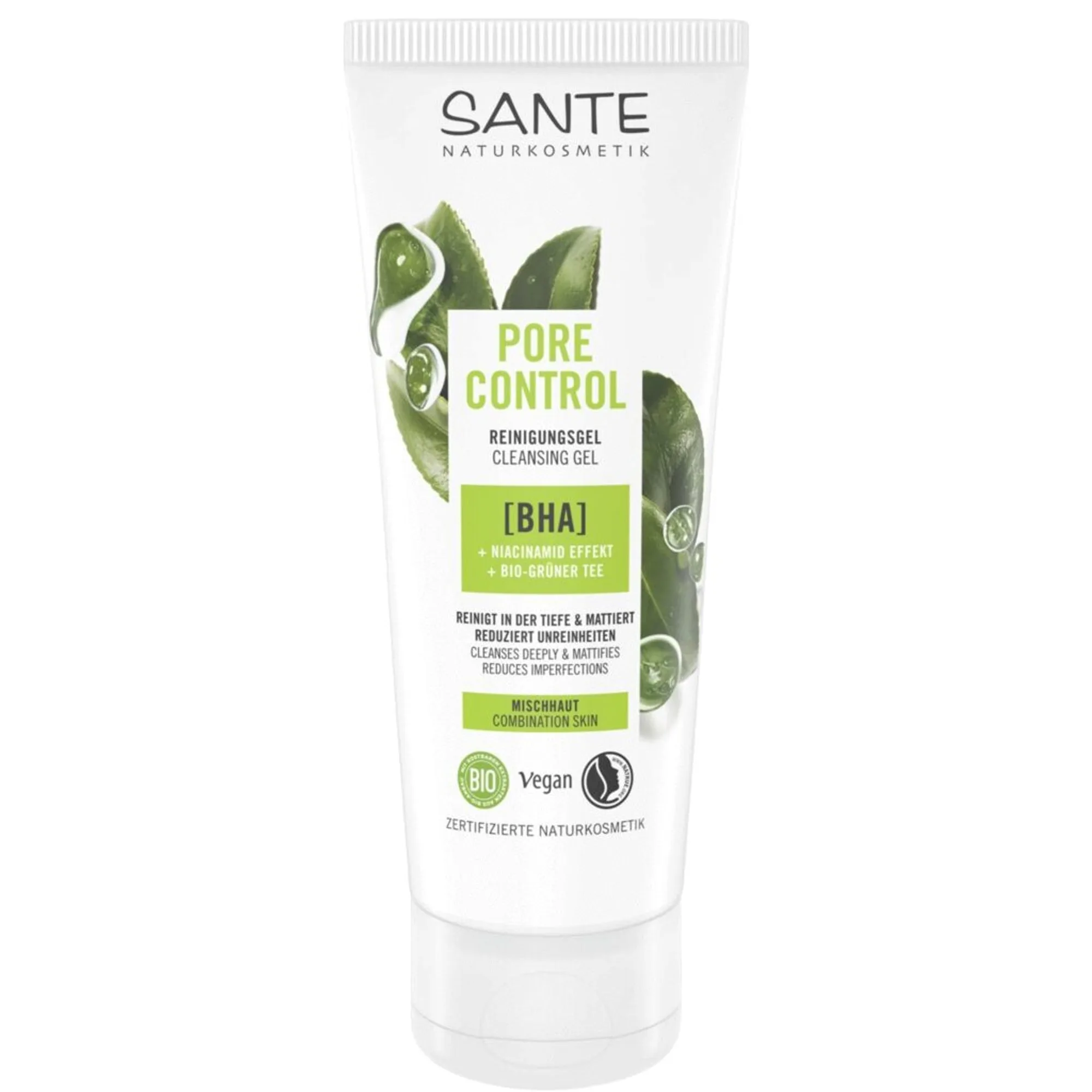 Sante Pore control rengöringsgel med BHA, Niacinamid effekt och ekologiskt grönt te Rengöringsgel