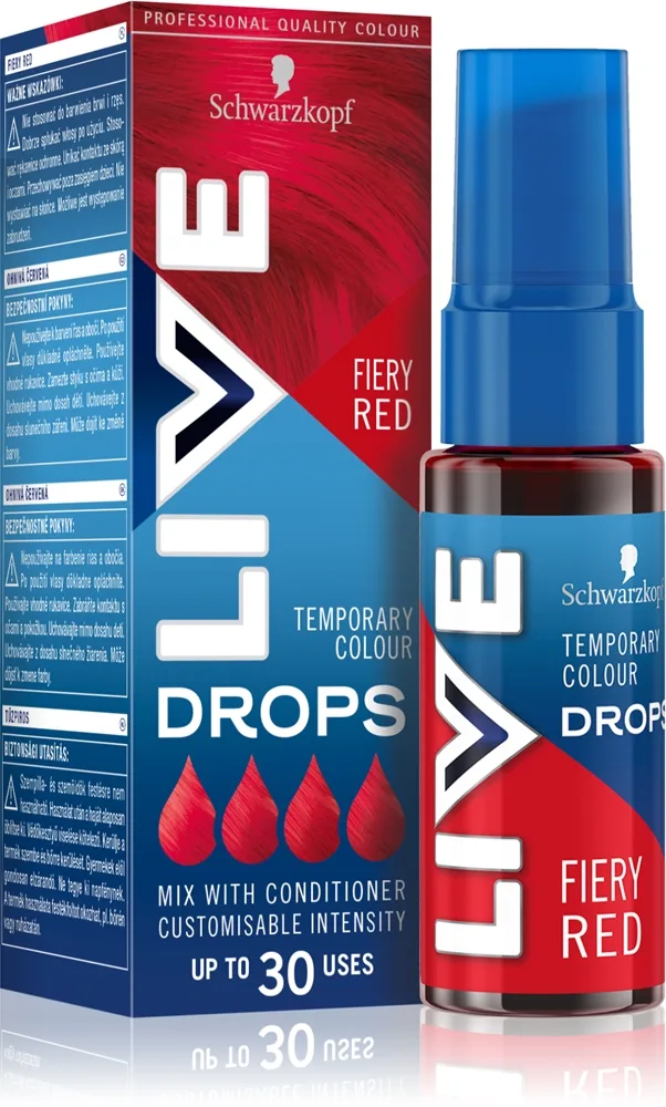 Schwarzkopf LIVE Drops poispestävä hiusväri sävy Fiery Red 30 ml
