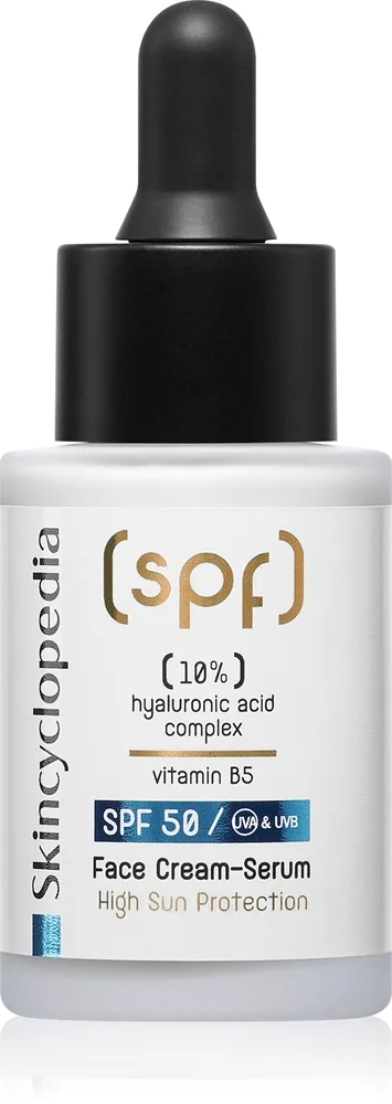 Skincyclopedia 10% Hyaluronic Acid Complex + Vitamin B5 Creme og serum SPF 50 30 ml