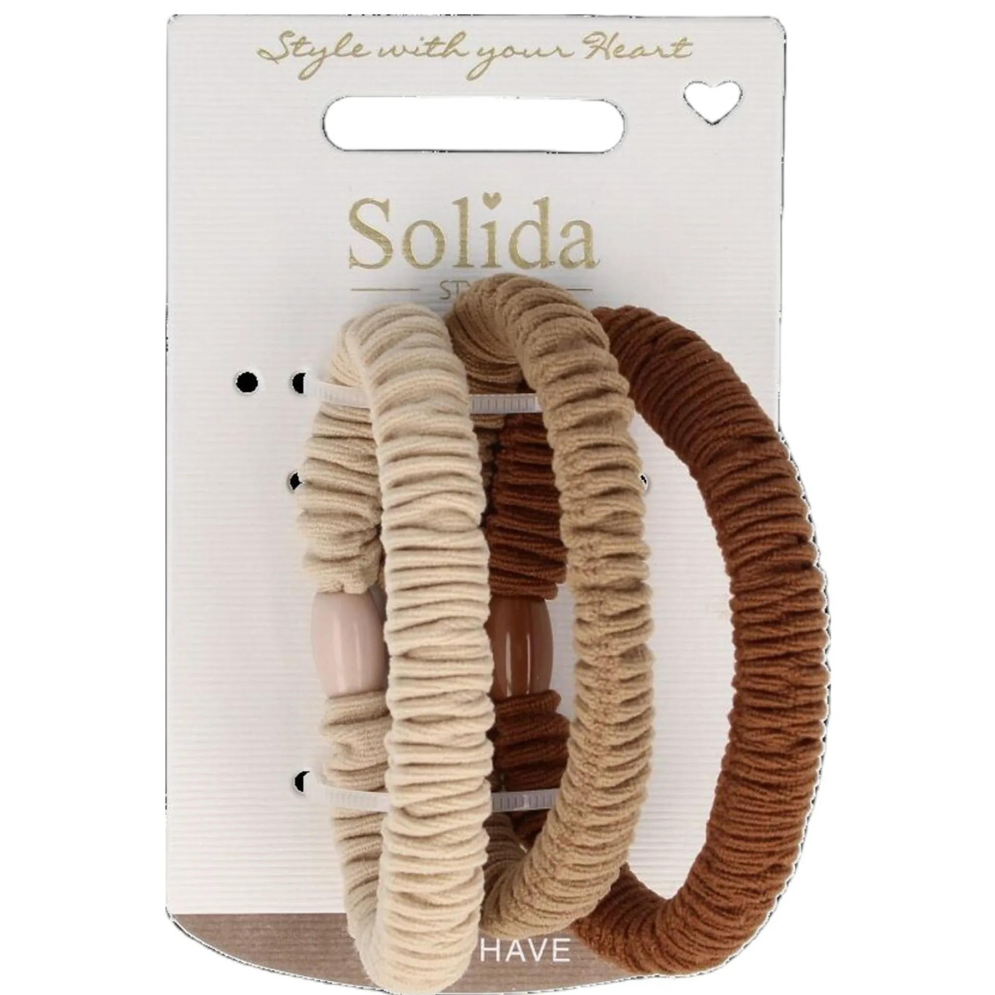 Solida Hårelastik rynket, beige, brun, 6 cm Hårelastik