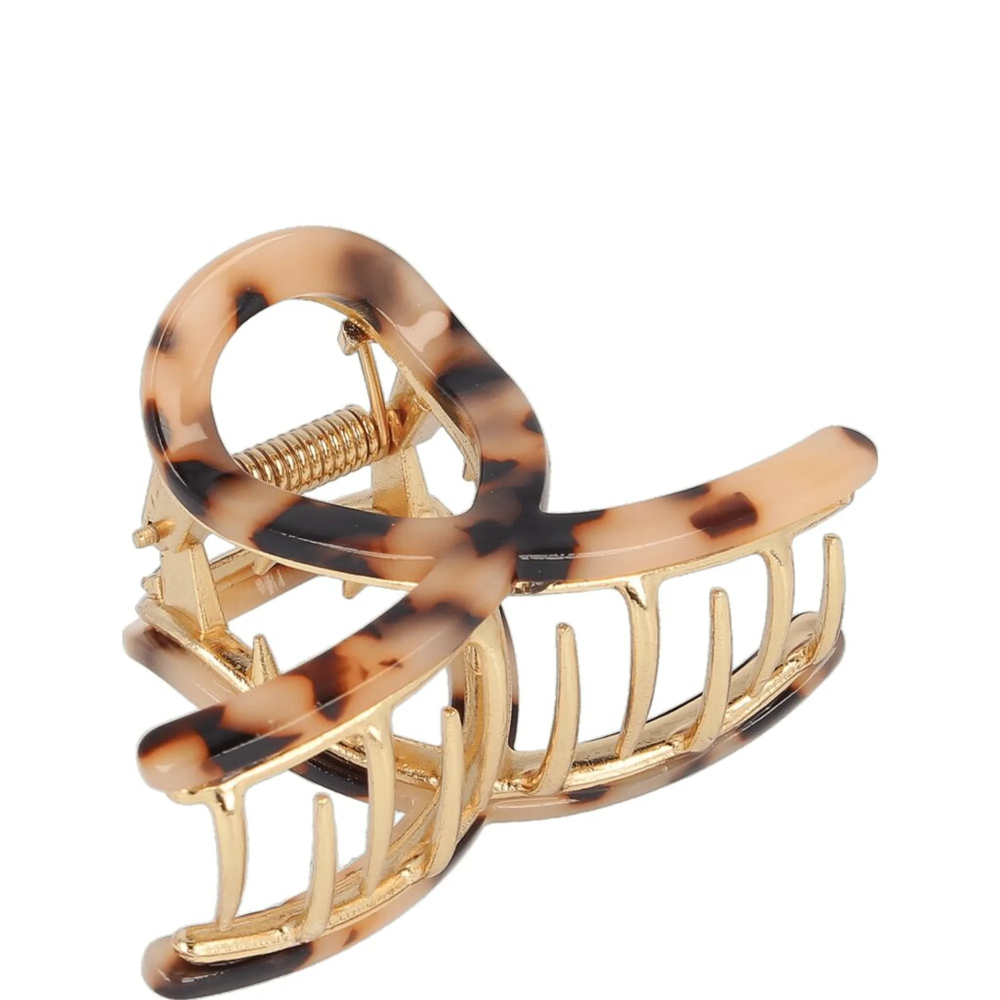 Solida Hårklemme metal t-shell gold leopard-look Hårnåle