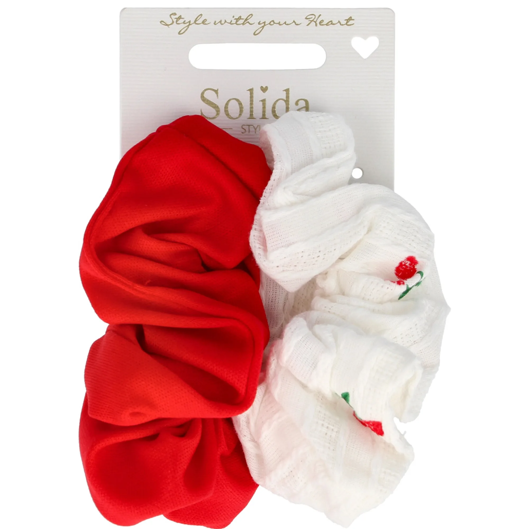 Solida Scrunchie 11 cm rød og hvid Hårelastik
