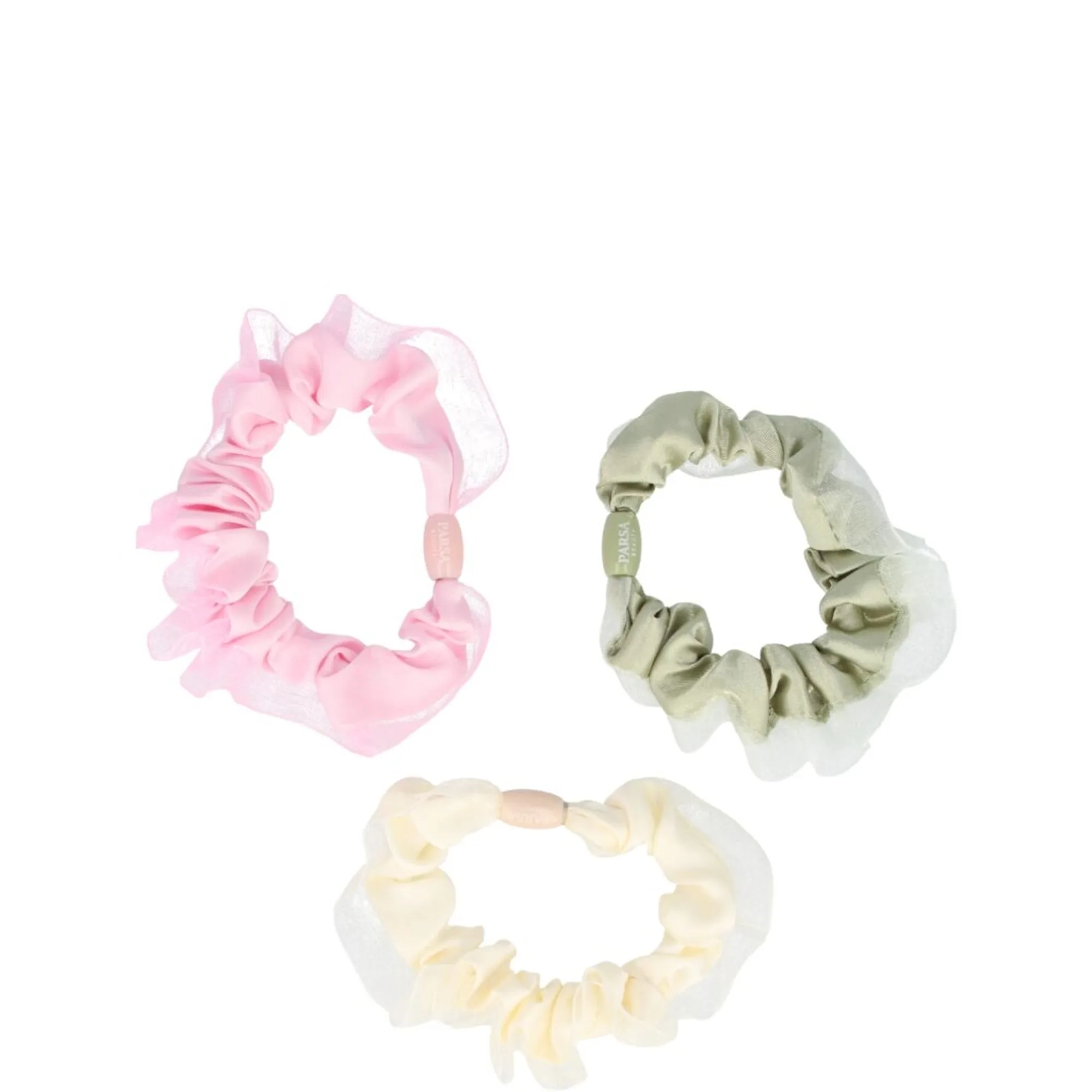 Solida Scrunchie beige, grün, rosa 7,7 cm Hårelastik