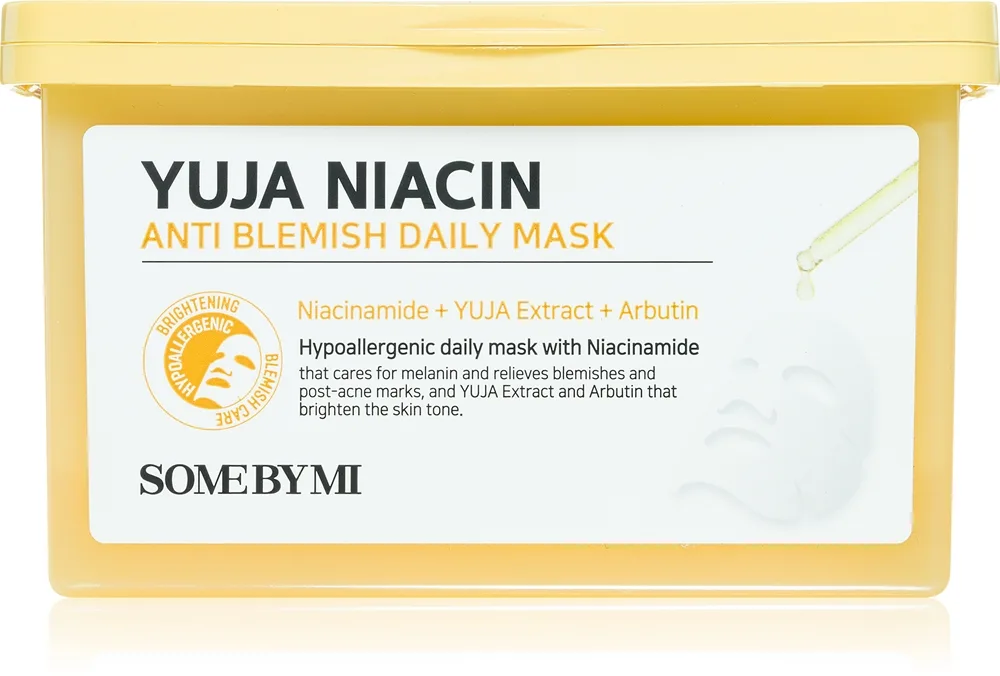 Some By Mi Yuja Niacin Anti Blemish Daily Mask Lysende ansigts sheetmaske for jævn hudtone Stor pakke 30 stk.