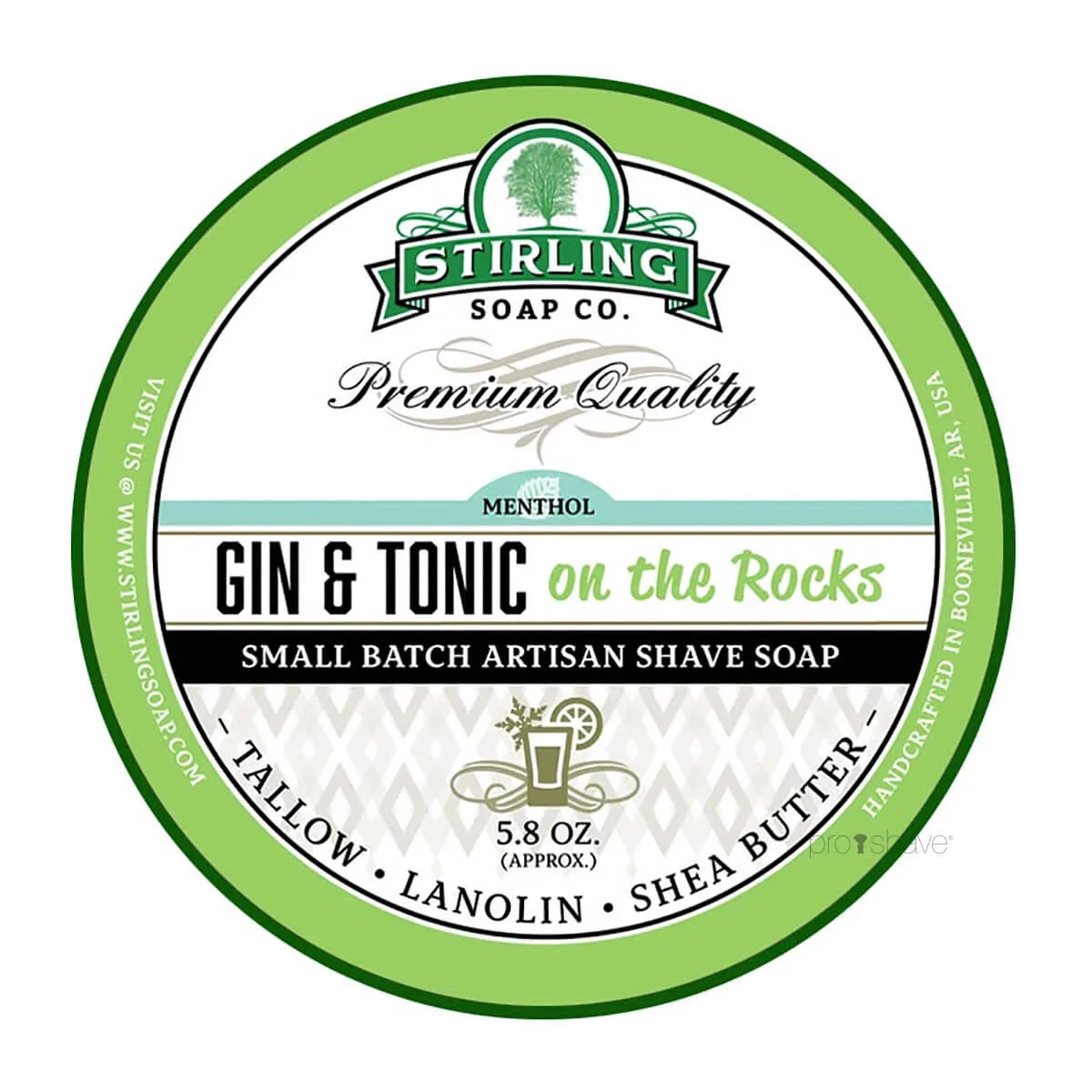 Stirling Soap Company Barbersæbe, Gin & Tonic on the Rocks, 170 ml.
