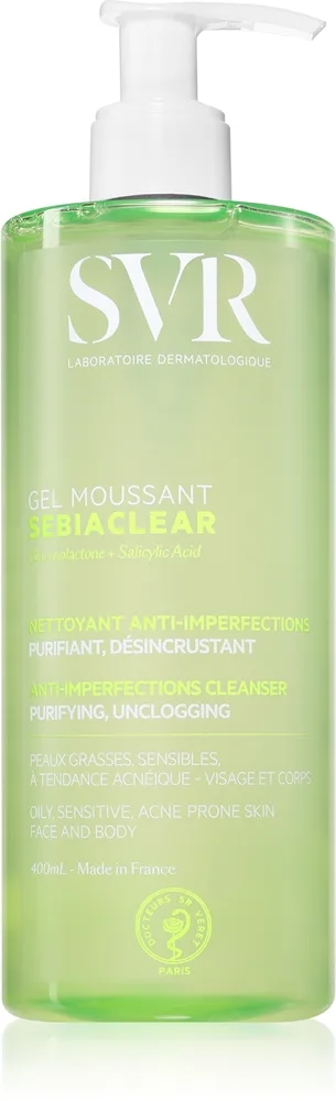 SVR Sebiaclear Gel Moussant vaahtoava puhdistusgeeli rasvoittuvalle ja ongelmaiholle 400 ml