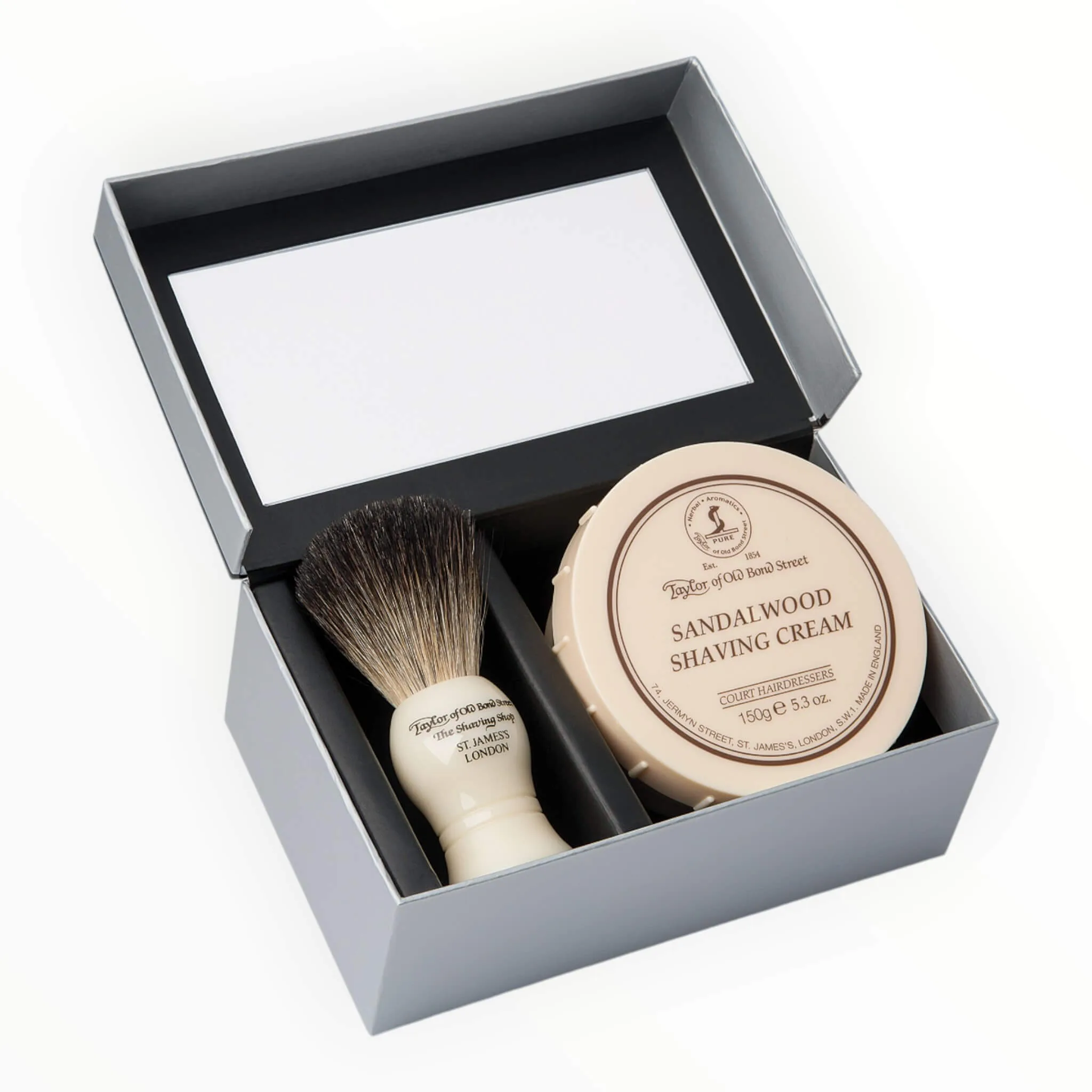 Taylor Of Old Bond Street Gaveæske med Pure Badger Barberkost og Barbercreme, Sandeltræ