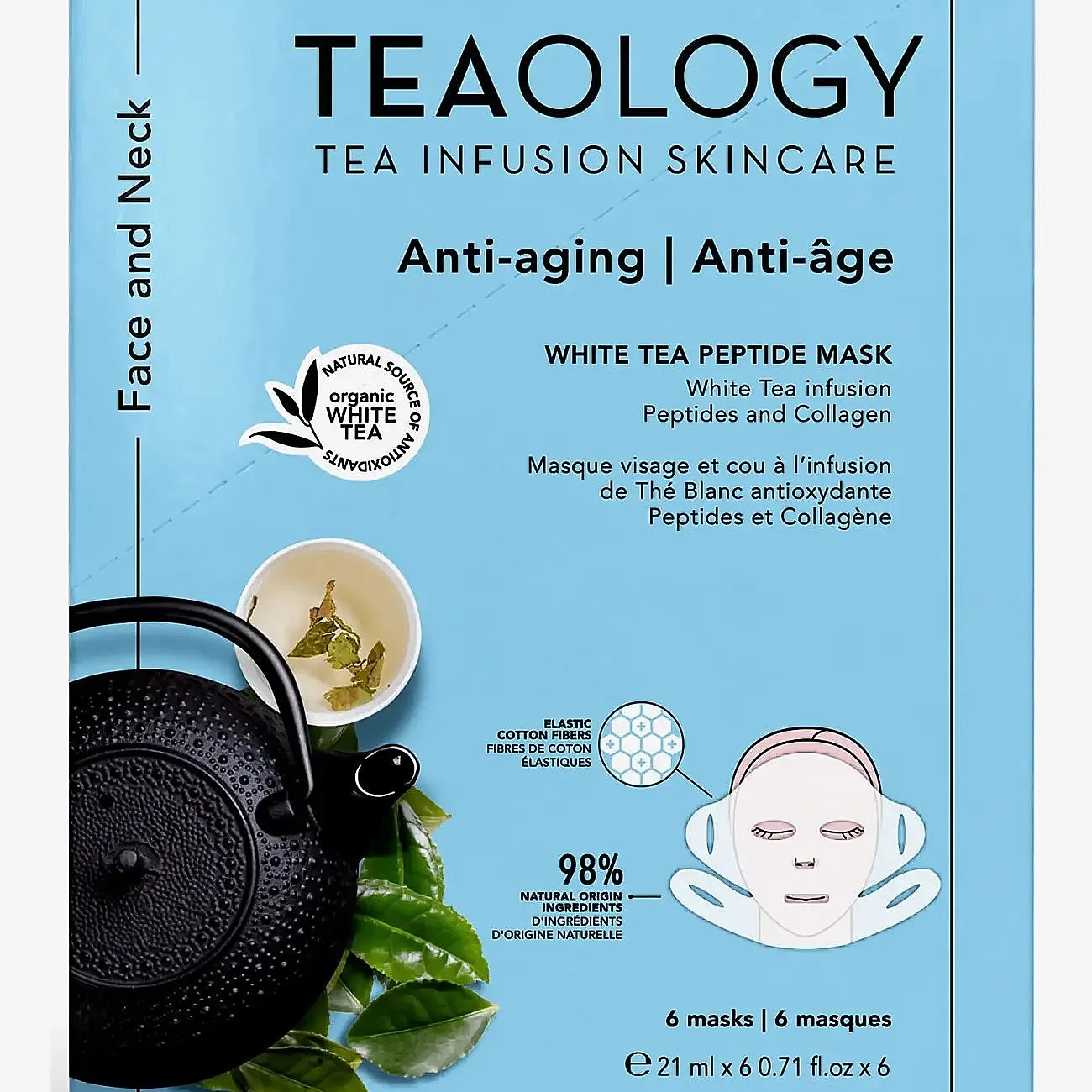 Teaology Skincare Multipack 6X White Tea Peptide Mask - Blue - 126 ML