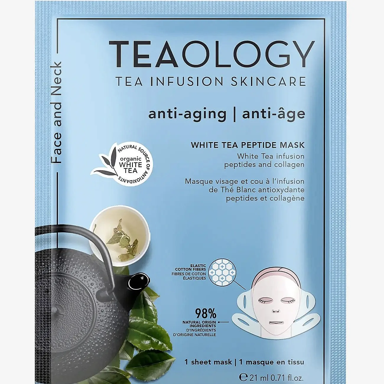 Teaology White Tea Peptide Mask Intensivt åtstramande och uppljusande arkmask 21 ml