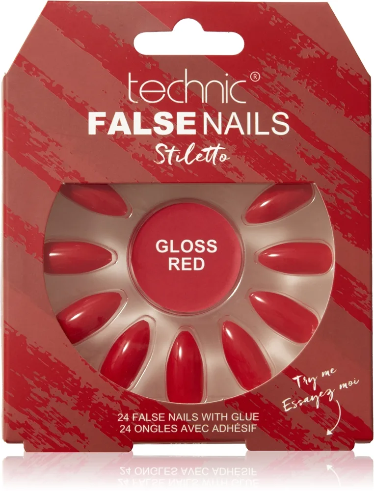 Technic Cosmetics False Nails Stiletto kunstige negle Gloss Red 24 stk.