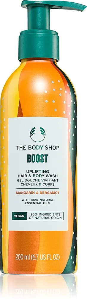 The Body Shop Boost Mandarin & Bergamot Tvätt-gel för kropp och hår med uppiggande effekt 200 ml