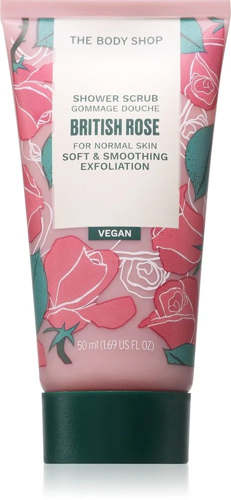 The Body Shop British Rose Shower Scrub hellävarainen vartalokuorinta tuoksuu ruusulle 50 ml