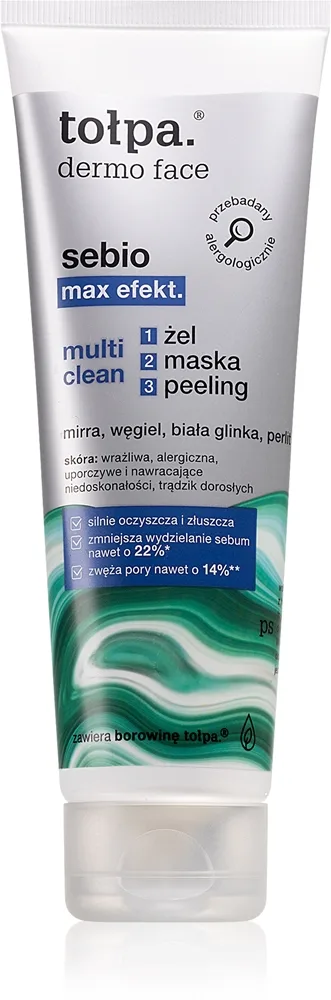 Tołpa Dermo Face Sebio Max Efect Rengörande mask och skrubb för problematisk hud, akne 100 ml