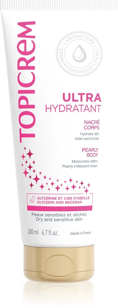 Topicrem UH BODY Ultra-Moisturizing Pearly Body Kroppslotion för känslig hud Med pärlglans 75 ml