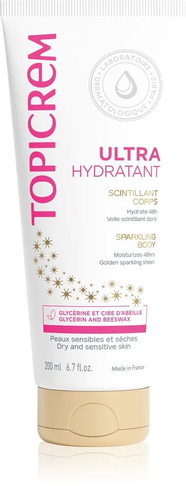 Topicrem UH BODY Ultra-Moisturizing Sparkling Body tehokosteuttava vartalomaito sisältää kimalteita 200 ml