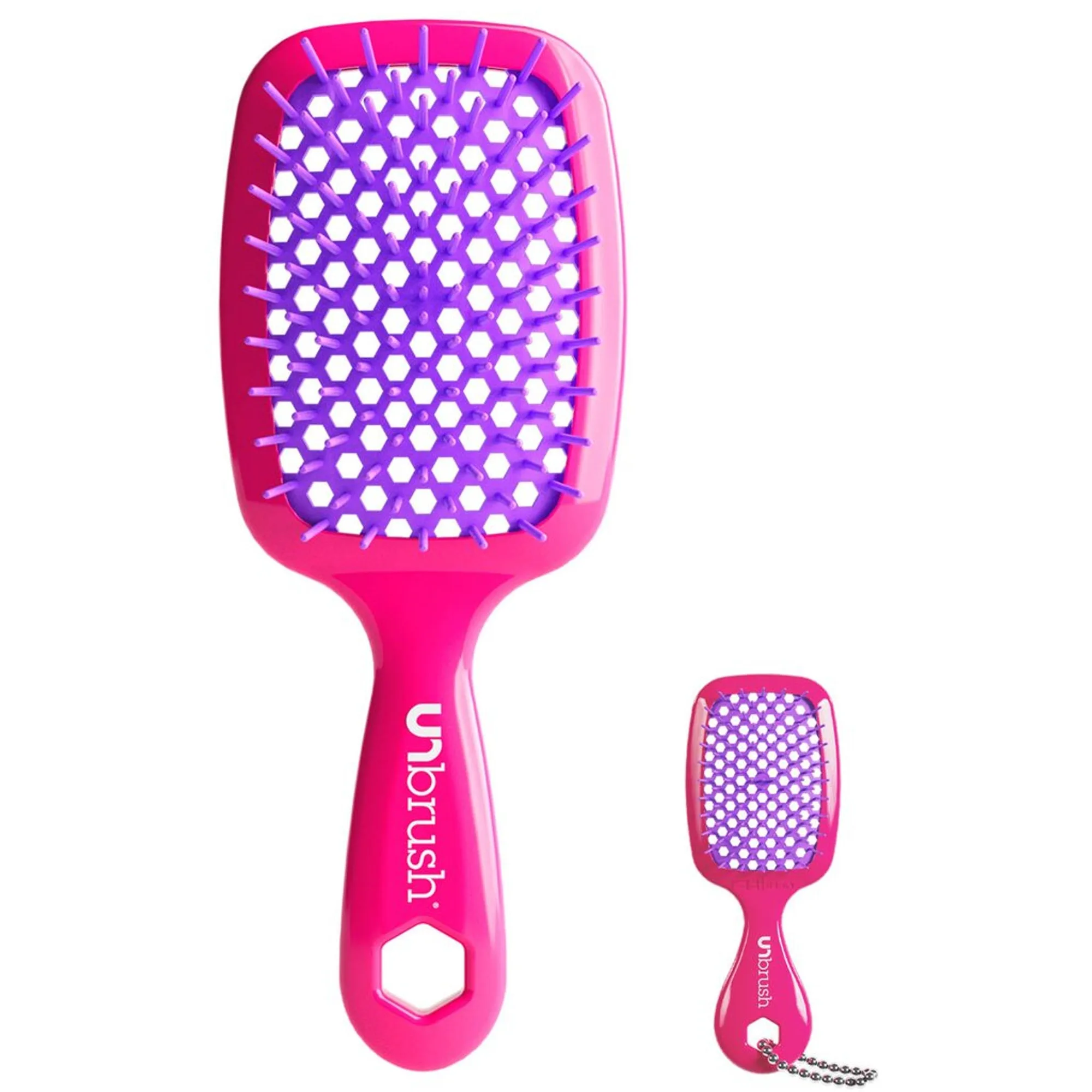 UNbrush Detangling Brush & Super Mini Keychain Gift Set - Neon Pink Hårstylingkit