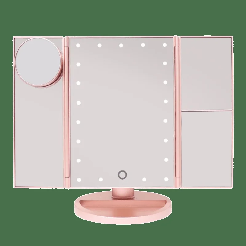 UNIQ Three Panel LED Lighted Makeup Mirror Rosegold