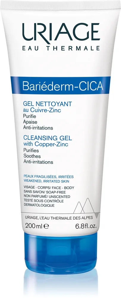 Uriage Bariéderm Cica Cleansing Gel with Copper-Zinc Lindrande rengörings-gel på sprucken hud 200 ml