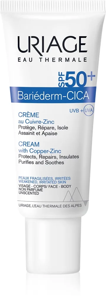Uriage Bariéderm Cica-Cream with Copper-Zinc SPF 50+ kuparia ja sinkkiä sisältävä korjausvoide SPF 50+ 40 ml