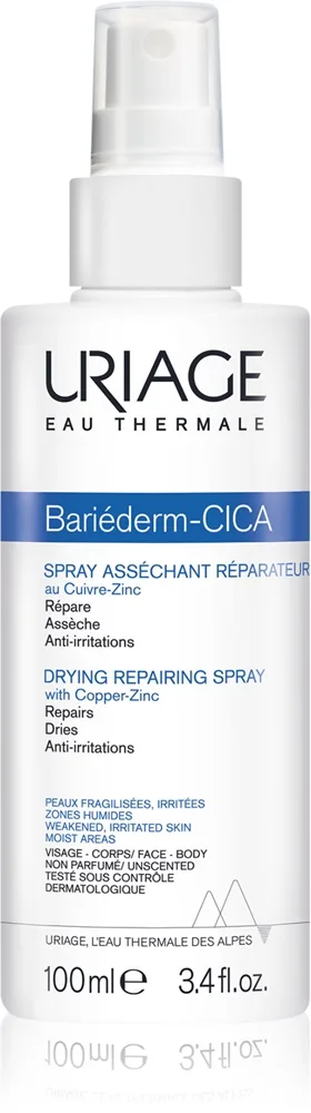 Uriage Bariéderm Cica Drying Repairing Spray kuparia ja sinkkiä sisältävä kuivaava korjaussuihke 100 ml