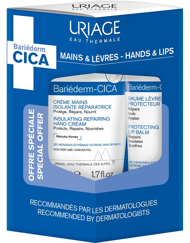 Uriage Bariéderm Cica Hands & Lips Set setti erittäin kuivalle iholle