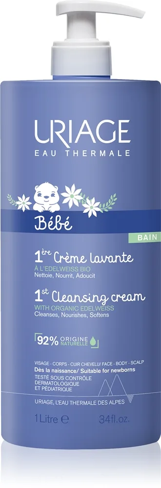 Uriage Bébé 1st Cleansing Cream hellävarainen puhdistusvoide syntymästä lähtien 1000 ml