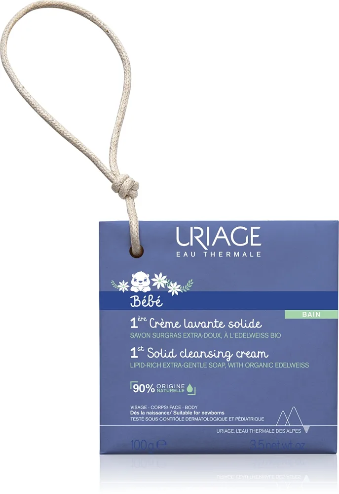 Uriage Bébé 1st Solid Cleansing Cream Krämig tvål för mjuk och smidig hud för barn från födseln 100 g