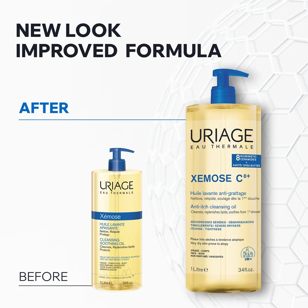 Uriage Xemose C8+ Anti-Itch Cleansing Oil Lindrande rengörande olja för torr hud och hud med eksem 1000 ml