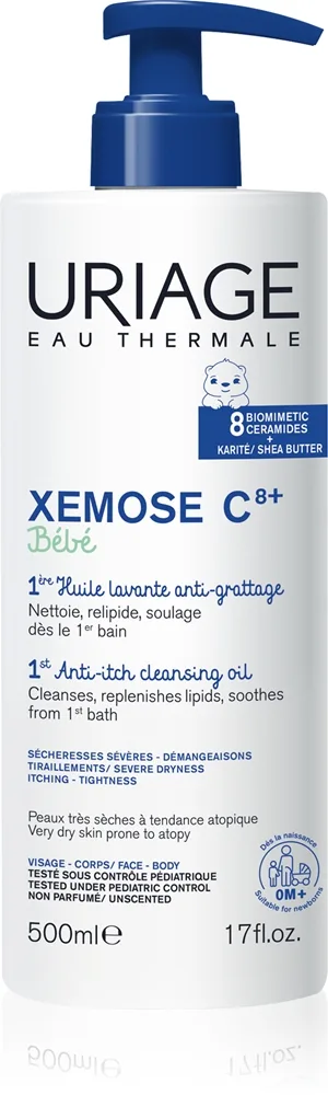 Uriage Xemose C8+ Bébé rauhoittava puhdistusöljy kuivalle ja atooppiselle iholle 500 ml