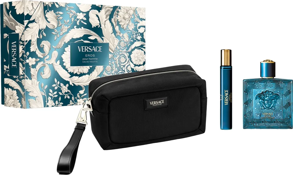 Set Versace: Eros, Eau De Toilette, da uomo, 100 ml + Eros, Eau De Toilette, da uomo, 10 ml +
