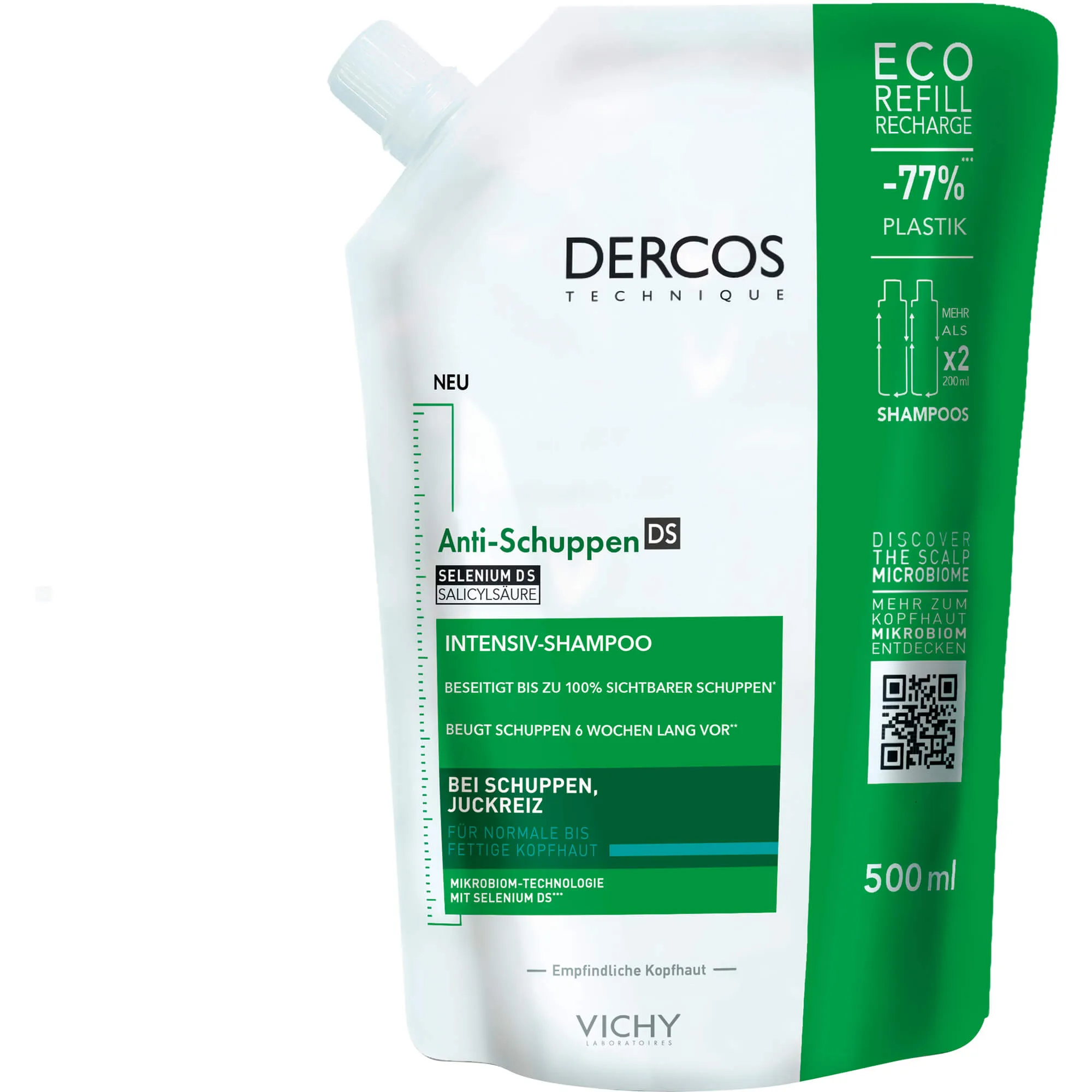 DERCOS Anti-Schuppen Intensiv-Shampoo bei Juckreiz für normale bis fettige Kopfhaut Nachfüllpack, 500 ml Shampoo