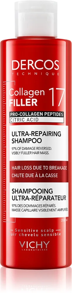 Vichy Dercos Collagen Filler 17 Djupt regenererande schampo För att behandla bräckligt hår 200 ml