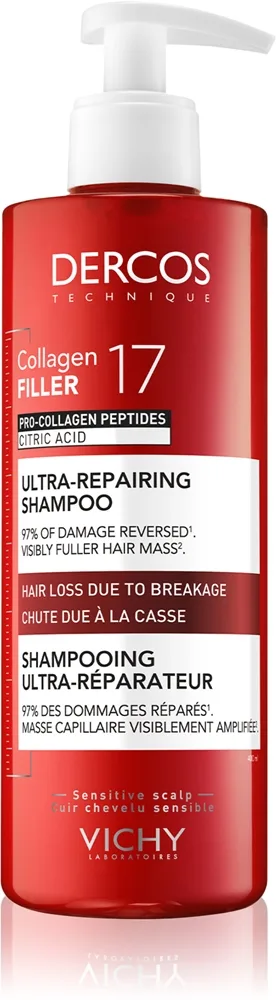 Vichy Dercos Collagen Filler 17 Dyb regenererende shampoo Til at behandle hårskørhed 400 ml
