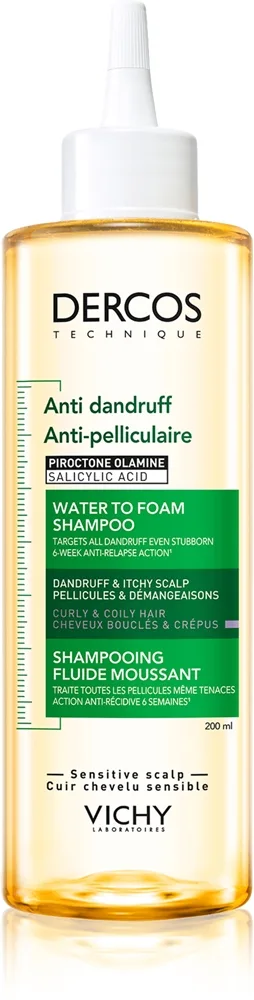 Vichy Dercos Water to Foam Shampoo Schampo mot mjäll För vågigt och lockigt hår 200 ml